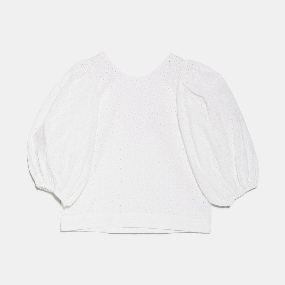 EMBROIDERED EYELET BLOUSE-Oyster White-4786/063 - Picture 8 of 8